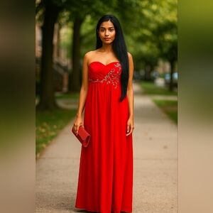 Source Unknown Strapless Red Dress